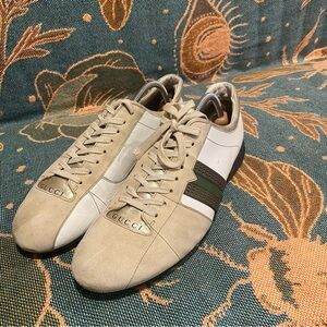 Gucci Cream/gold with green/brown training sneakers size 8.5